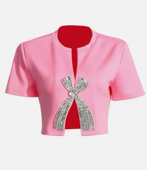Rhinestone ribbon Princess Crop Top