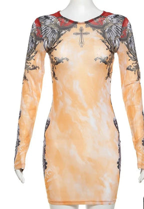 Mari gold mesh dress